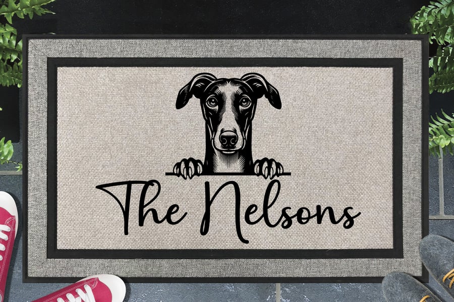 Greyhound Door Mat No.2 - Personalised All Weather Doormat - 45x70cm 