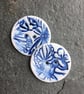 Porcelain buttons, round, blue and white floral butterfly size: 36mm Quantity:2 - Image 1