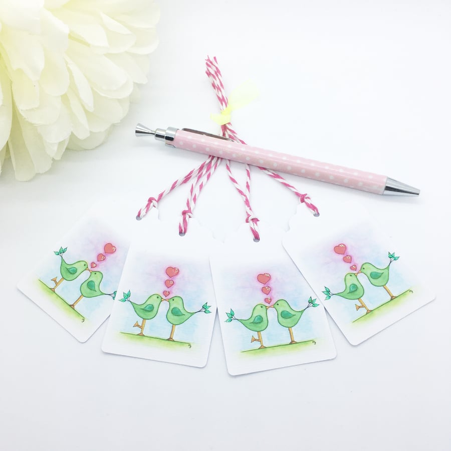 Green Love Birds Gift Tags - set of 4 tags