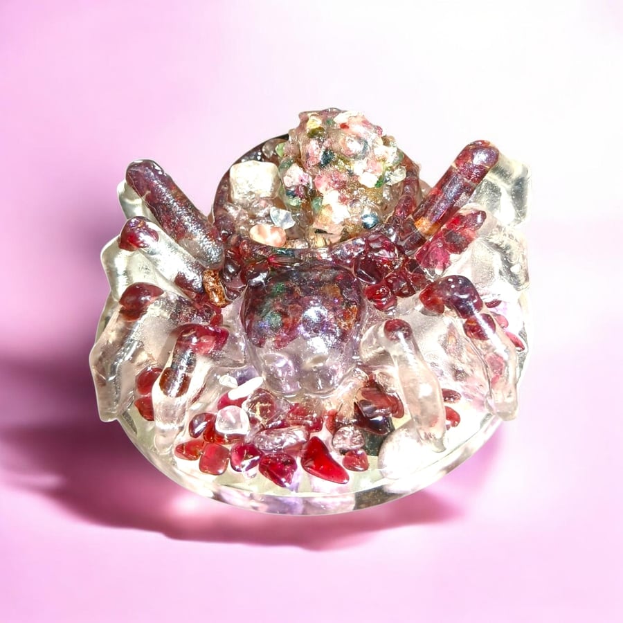 Garnet & Watermelon Tourmaline Lepidolite Crystal Spider  