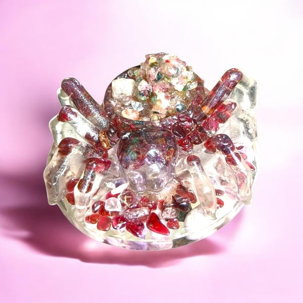 Garnet & Watermelon Tourmaline Lepidolite Crystal Spider  