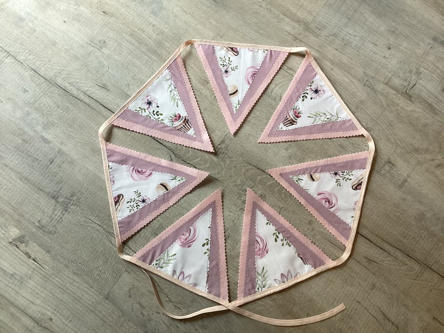 Floral pink Tea Party bunting, free 2nd class P&P