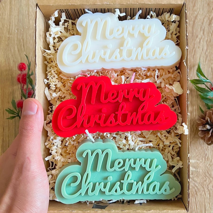 Merry Christmas Candle with Double Wick - Festive Holiday Decor & Gift