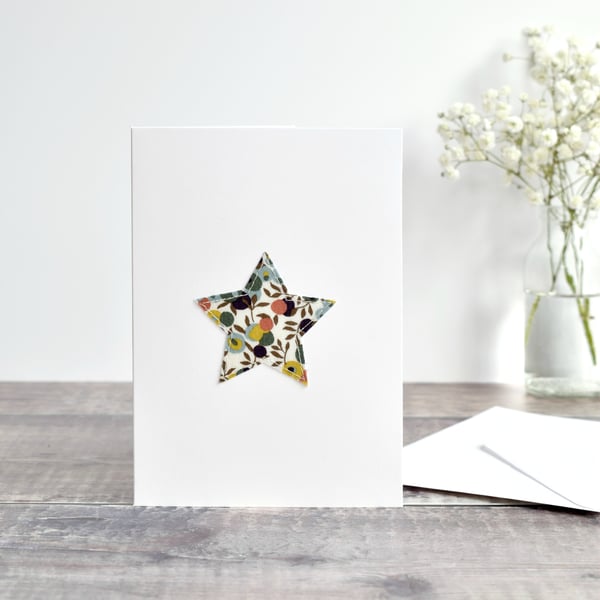 Liberty fabric star card, sewn star card, Christmas star card, Christmas card