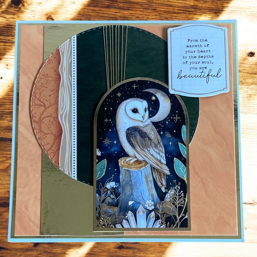 Luxury Blank Owl Card. Rustic Woodland Birthday Card. Owl Lover Card