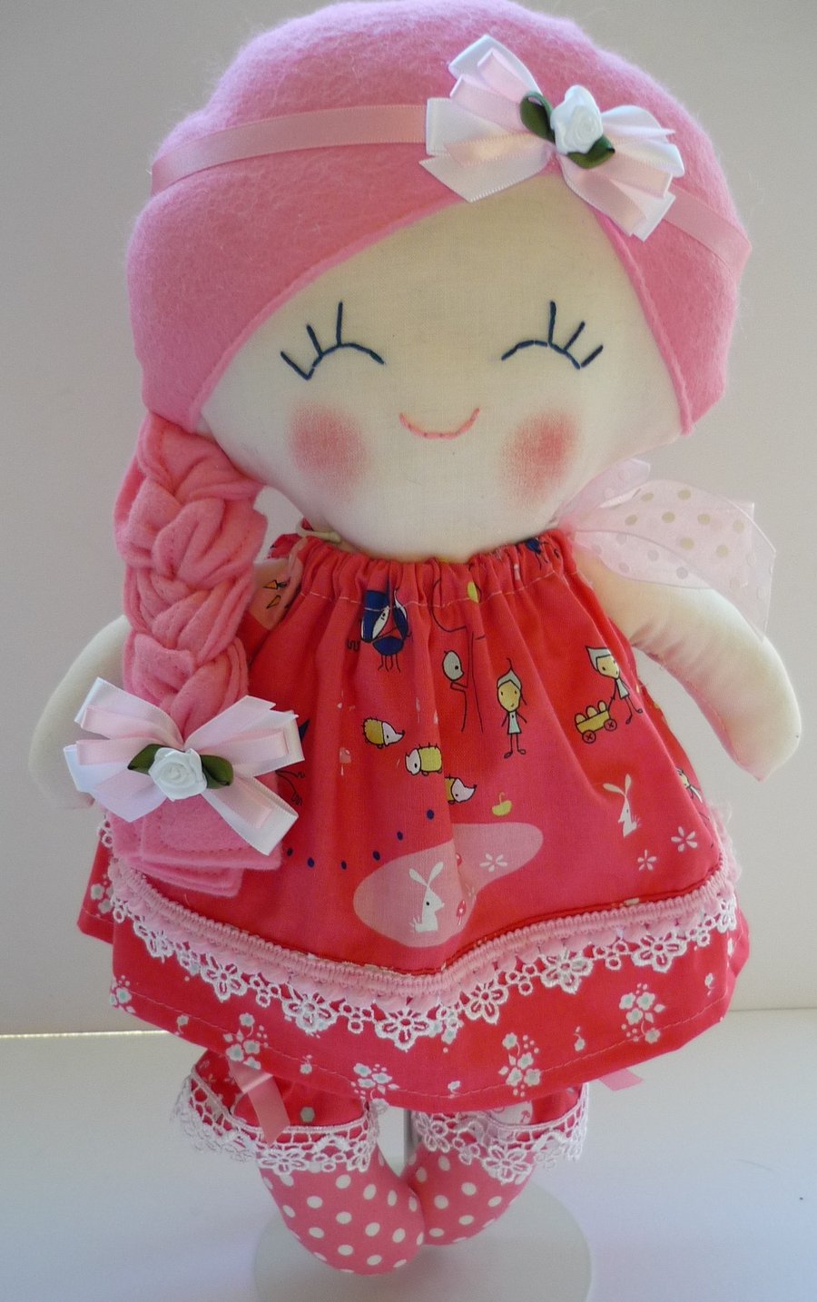 Handmade Rag Doll in Dress and Bloomers