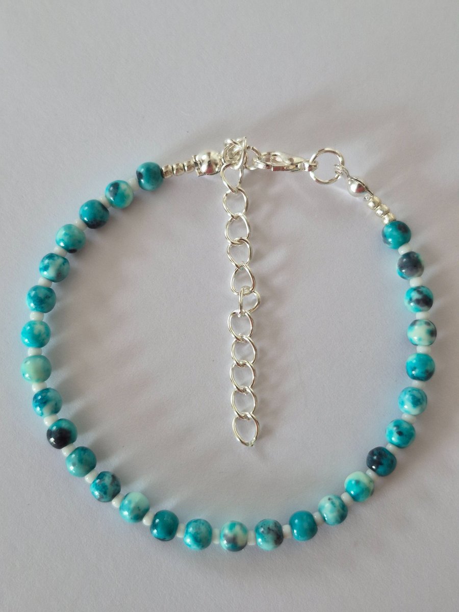 Blue Dyed White Jade Dainty Bracelet 