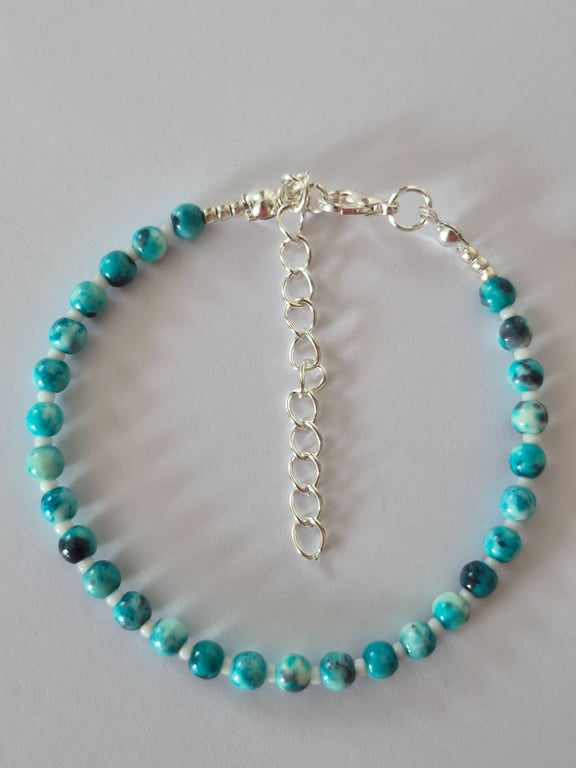 Blue Dyed White Jade Dainty Bracelet 