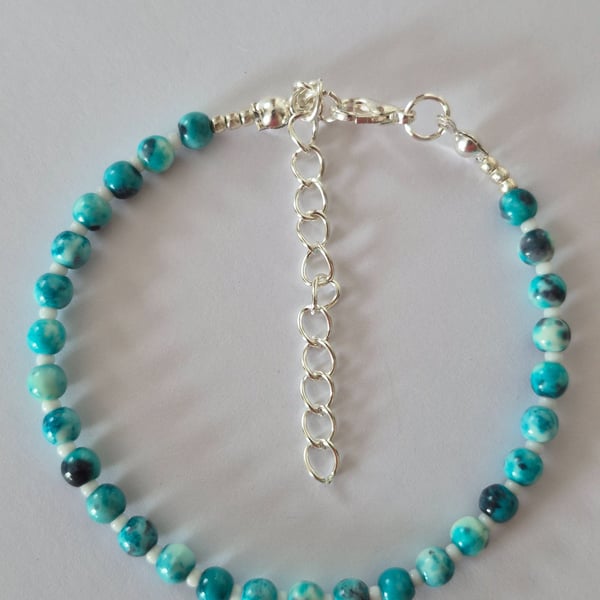 Blue Dyed White Jade Dainty Bracelet 