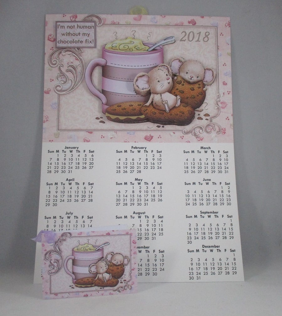 Handmade  Wall Calendar, mouse, chocolate 2018,decoupage,3D