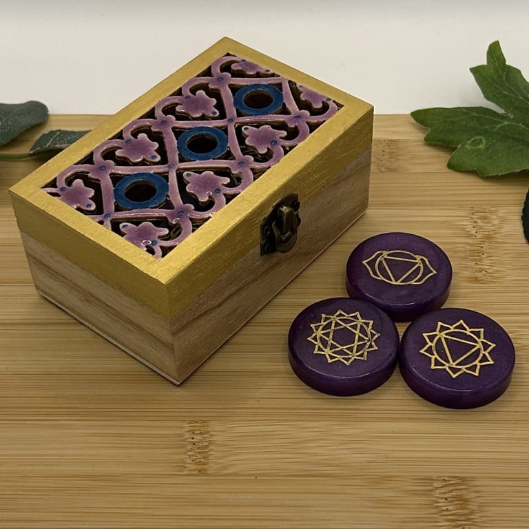 7 Stone Chakra Set in Regal Purple and Gold with Storage Box - Sacred Embers