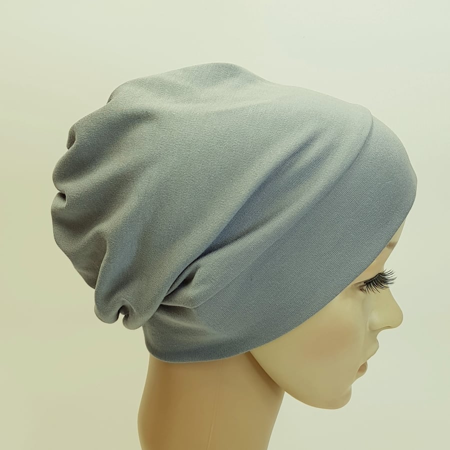 Grey chemo hat for women, alopecia hair loss head wear, messy hair loss