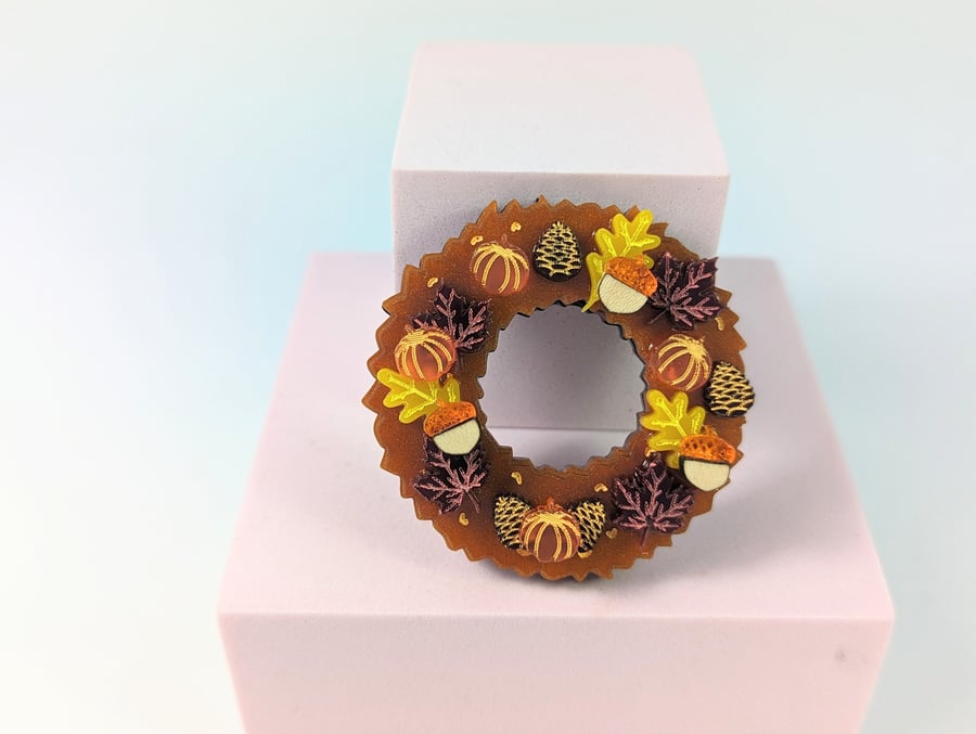 Autumn fall wreath brooch and necklace adaptor on acrylic Halloween wreath