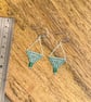 Turquoise and silver beadwork triangle earrings with Czech glass drop - Image 6