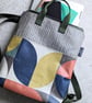 Backpack - Geometric Print Oilcloth Medium Backpack with Olive Green Straps - Image 3