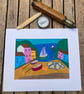 Mixed media Cornish harbour scene. - Image 3