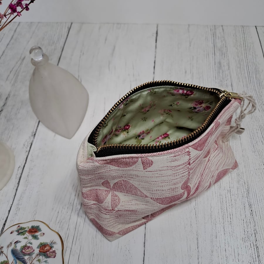 Hand Printed Linen Zipped Cosmetic Bag