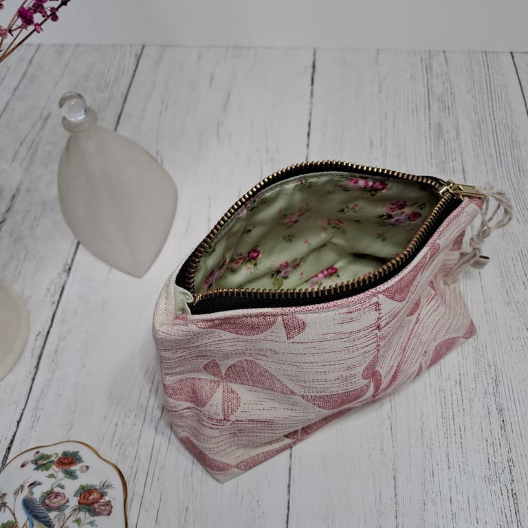 Hand Printed Linen Zipped Cosmetic Bag