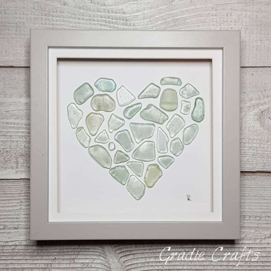 Anglesey Sea Glass Heart Mosaic Framed Art Wall Hanging