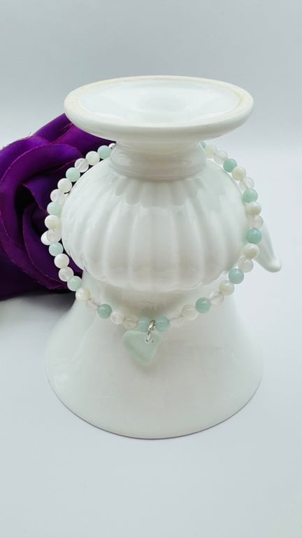 Amazonite, Rose Quartz & MOP Sea Glass Bracelet