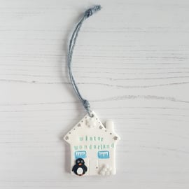 Winter Wonderland House hanging decoration OR Magnet, Hand painted