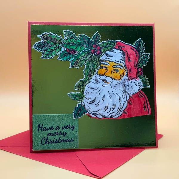 Handmade Shiny Santa Christmas Card