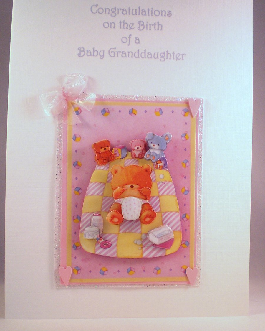  New Baby Card For Granddaughter,Grandparents,3D,Decoupage,handmade personalise