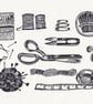 Sewing Bee Lino Print - B&W