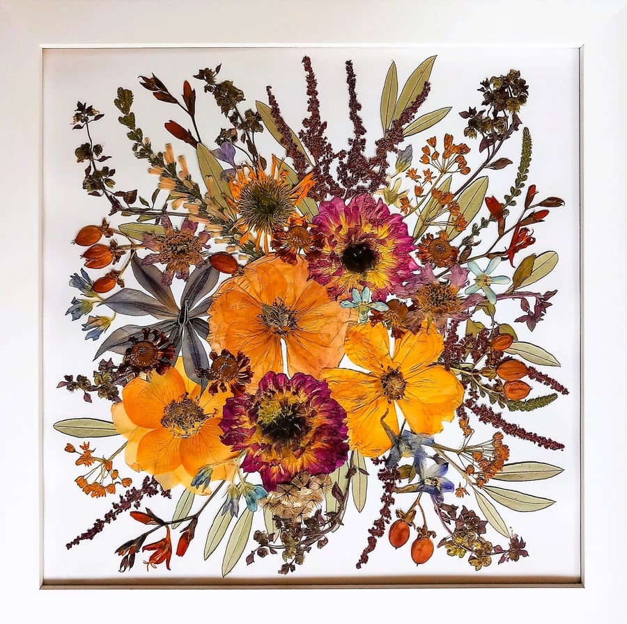 Wedding bouquet preservation. Small square frame.