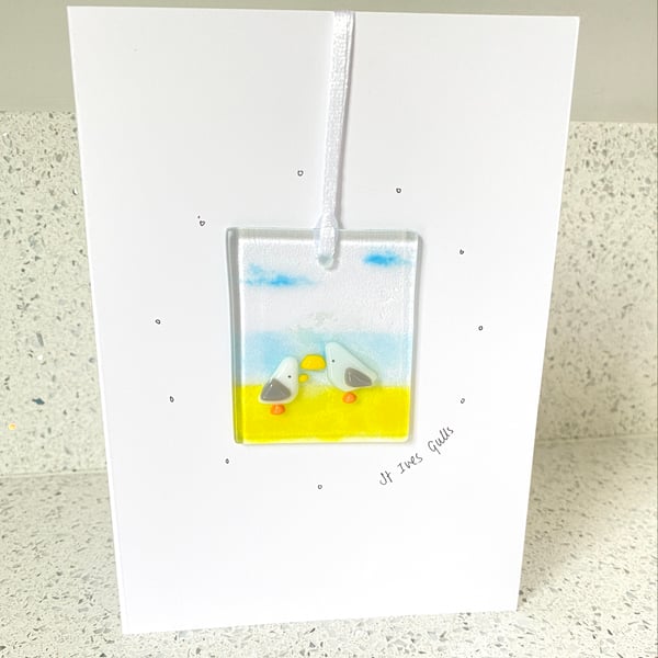 Fused glass seagulls keepsake card