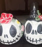 Handmade Gothic Ceramic Skull Ornaments - Floral Halloween Mr&Mrs Decorations