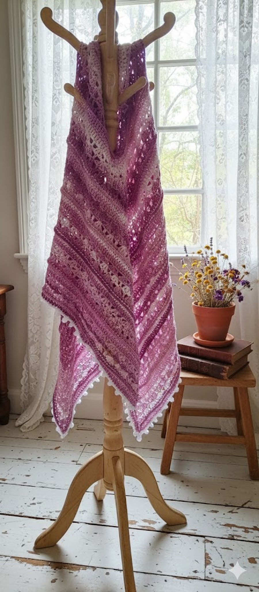 Handmade Crochet Shawl – Lilac Purple Regency Wrap, Bridgerton inspired Wisteria