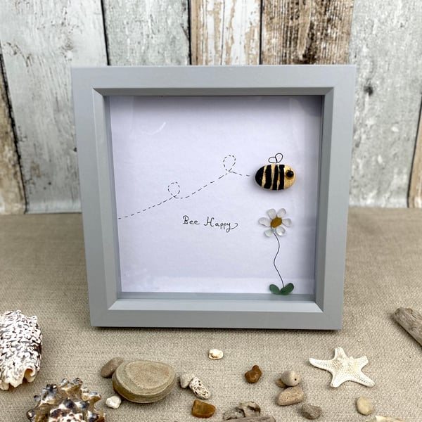 Pebble & Sea Glass Bee Picture