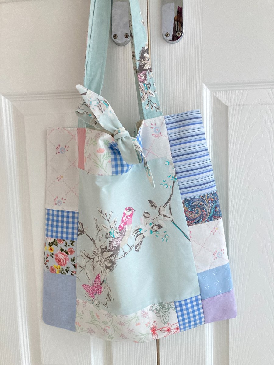Bird patchwork cloth tote bag
