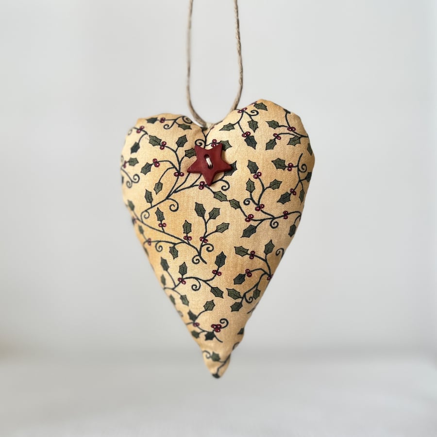 Christmas Holly Hanging  Heart Decoration