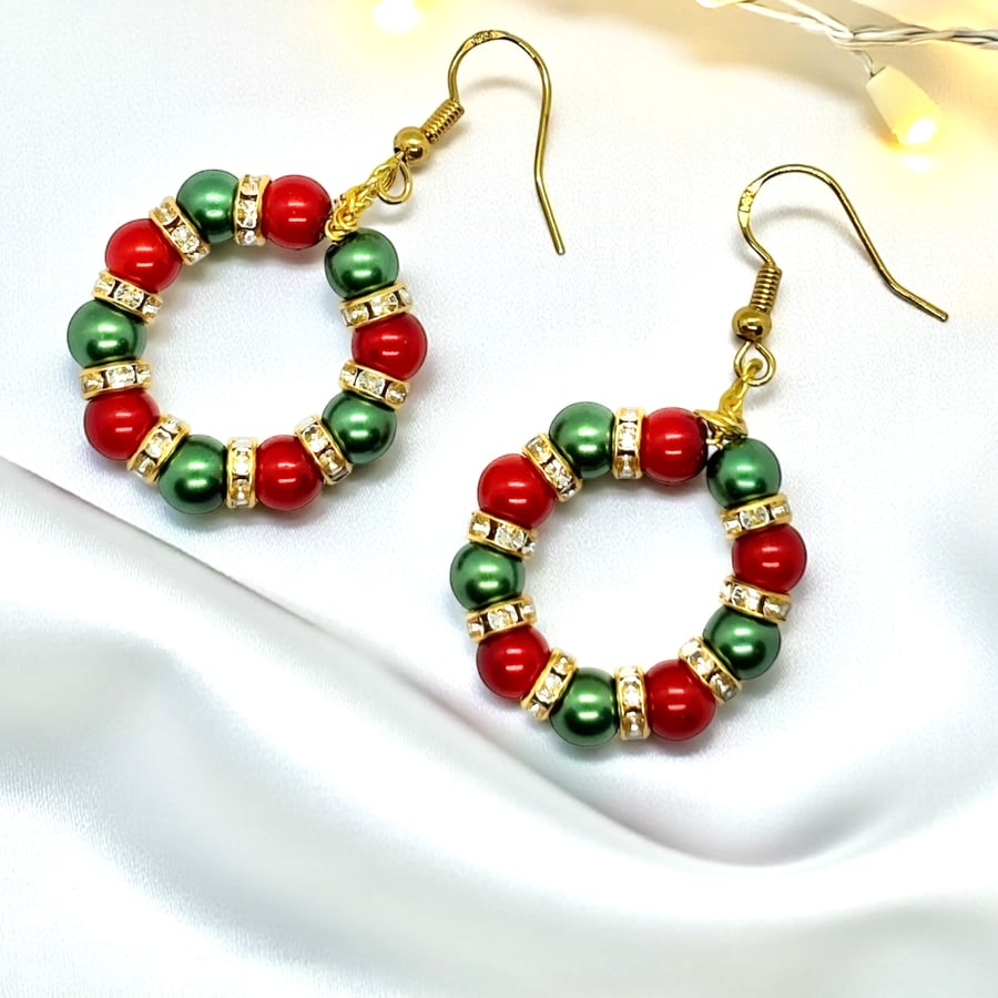 Christmas Wreath Earrings, Stocking fillers,Secret Santa