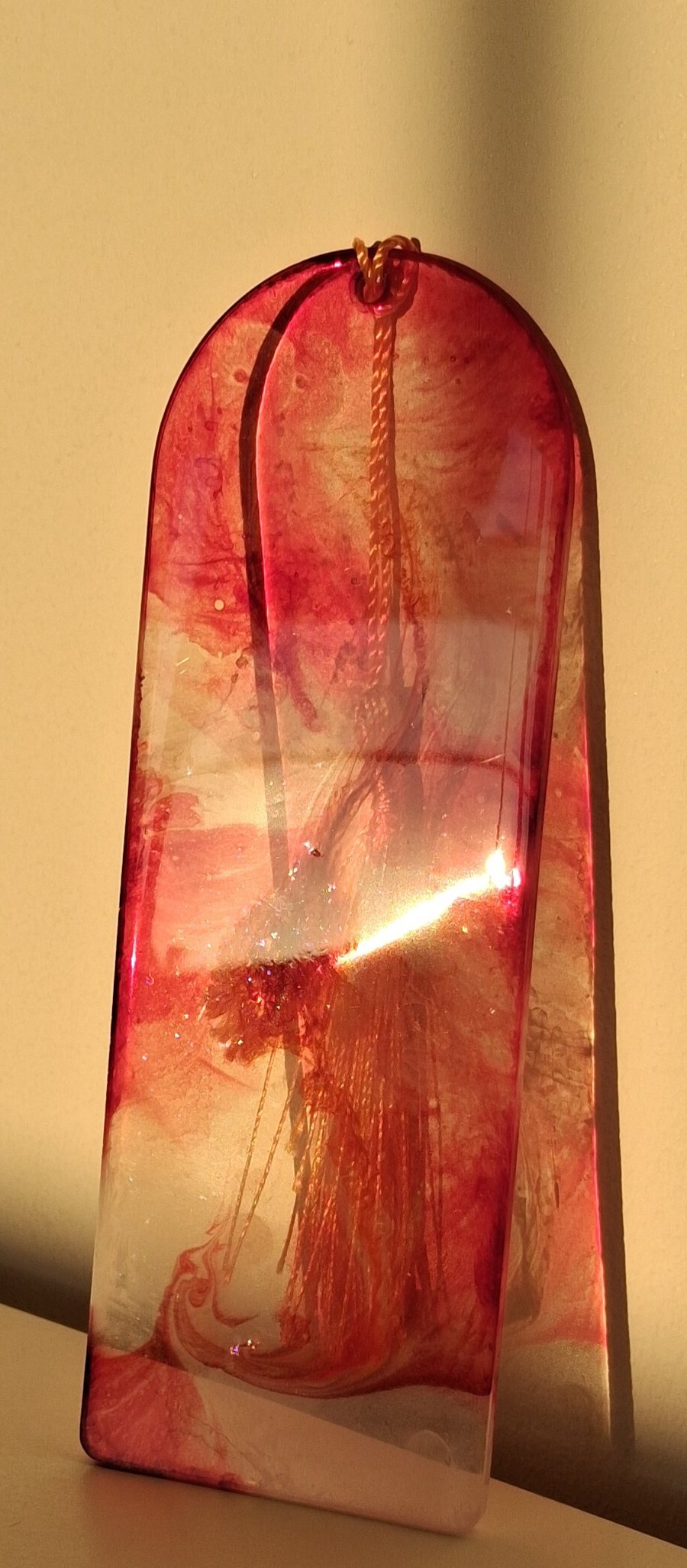 Handmade red epoxy resin bookmark