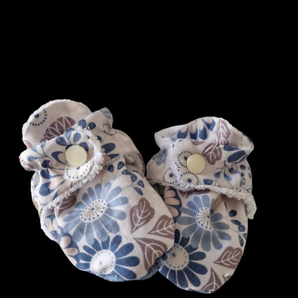 Unique handmade booties, for babies 3-6 months, cotton & terry towelling 