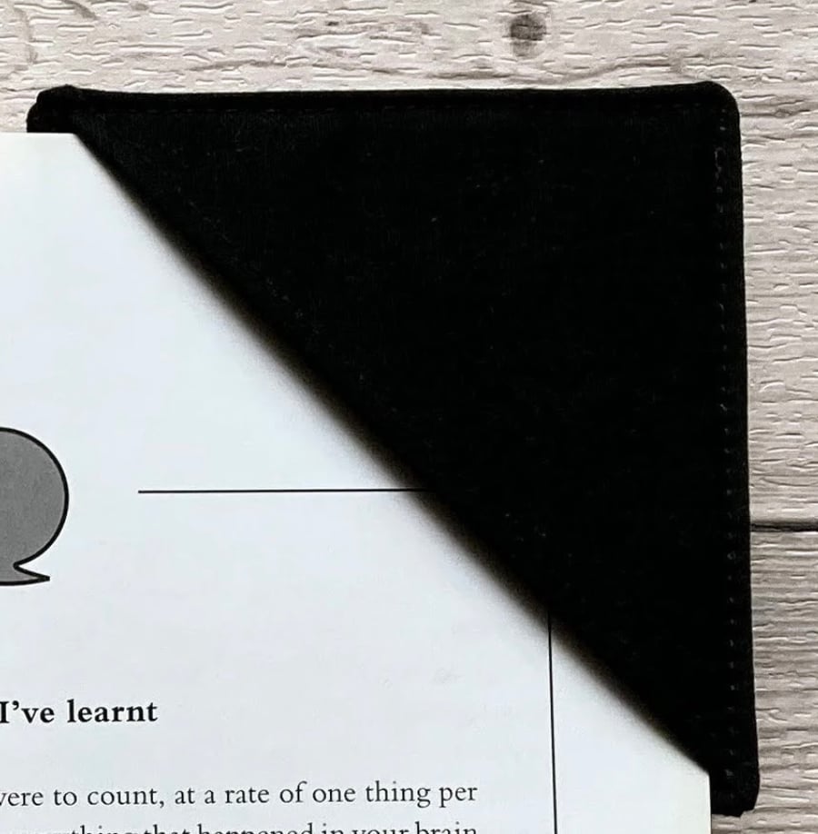 Black cotton fabric corner bookmark. Book lovers gift.