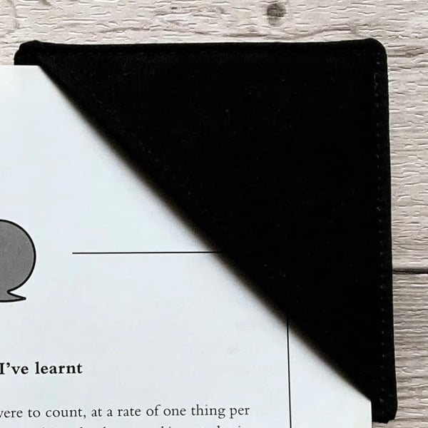 Black cotton fabric corner bookmark. Book lovers gift.