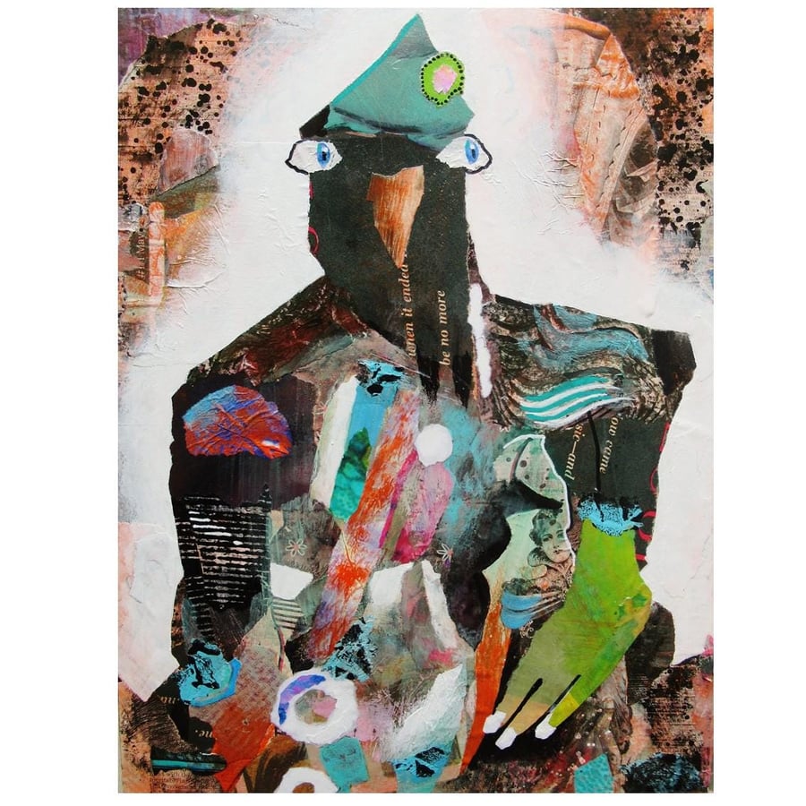 Surreal Bird Figure Art Print Weird Strange Quirky Expressionist Outsider lArt