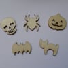 30 x Mini Blank Wooden Craft Shapes - 20mm - Halloween - 5 Designs Mixed