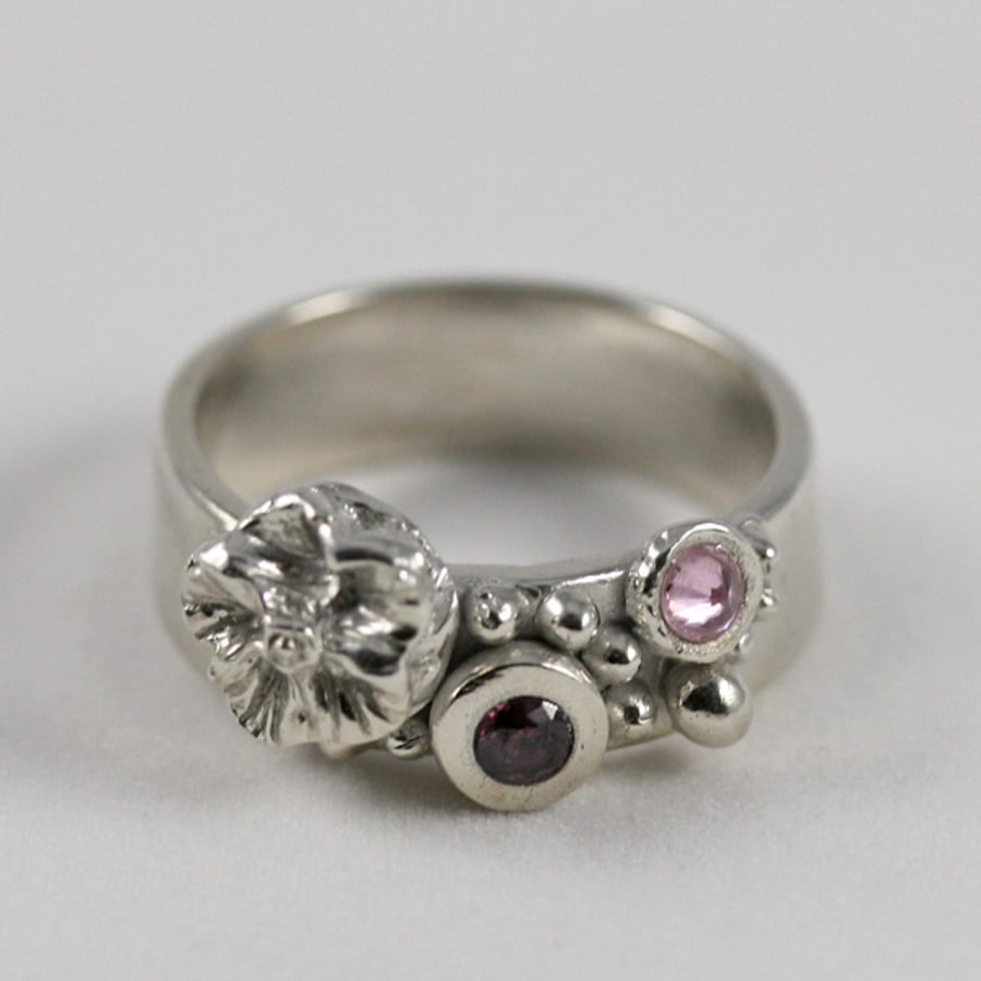 Sterling silver Pink and Purple Handmade Ring Size Q