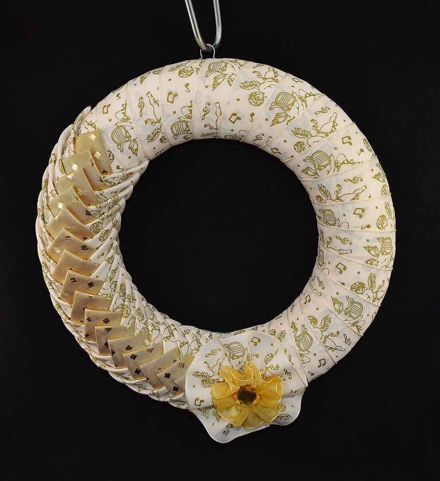 Christmas Wreath, Hoop In Festive Fabric