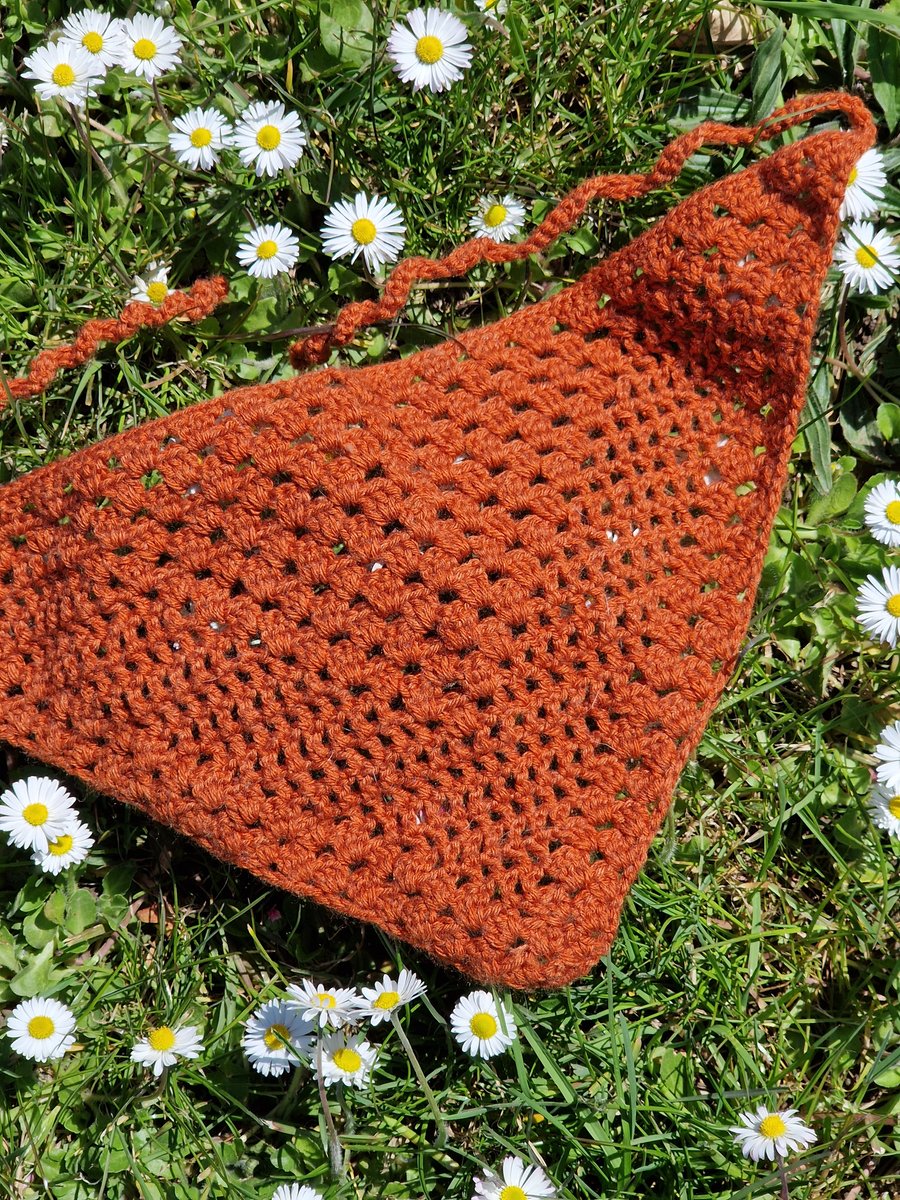 Orange bandana, crochet bandana, copper accessory, orange hair accessory