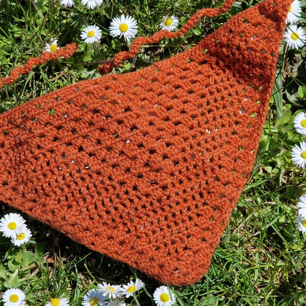 Orange bandana, crochet bandana, copper accessory, orange hair accessory