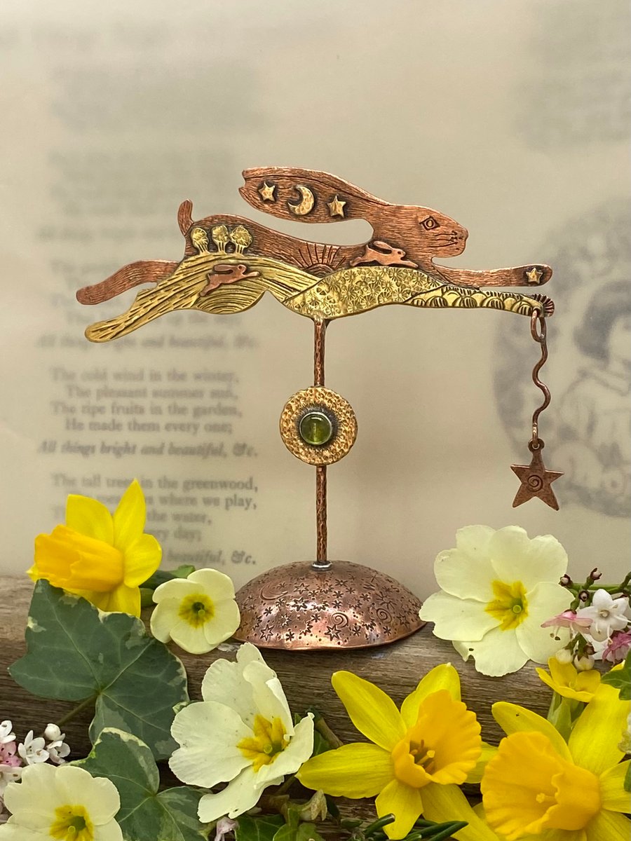 Decorative Copper & Brass Hare with Peridot
