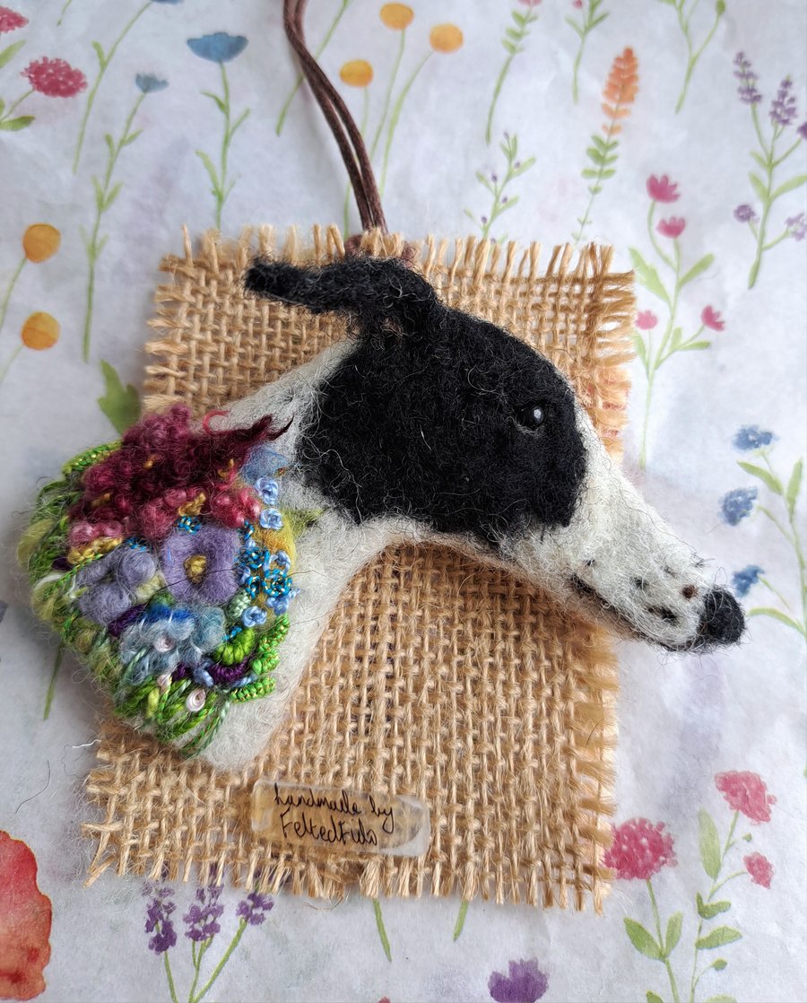 Needle Felted Greyhound Brooch
