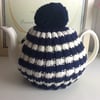 Navy and White Tea Cosy fits 4-6 cup pot