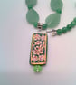 Green Flower Pattern Glass Rectangle on a Leaf & Round Bead Necklace & Earrings  - Image 10